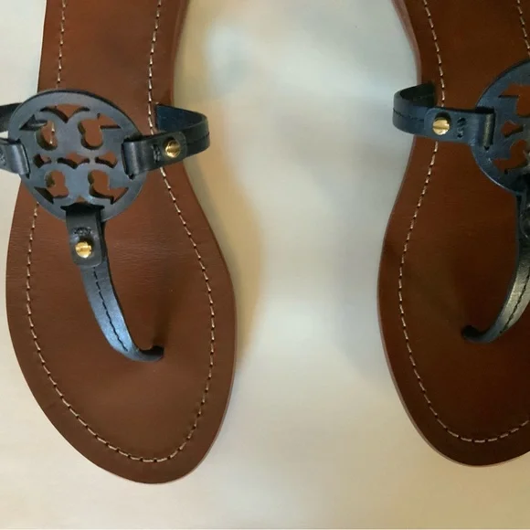 Tory Burch Gabriel Leather Flat Thong Sandals Size 8 - Picture 5 of 8